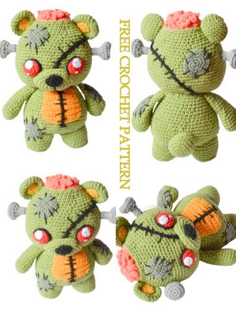 Amigurumi Frankie The Zombie Bear Free Crochet Pattern - Amigurumi Horror Free Pattern, Popular Crochet Amigurumi, Popular Amigurumi Patterns, Winter Crochet Amigurumi Patterns Free, Crochet Scary Stuff, Scary Crochet Patterns Free, Crochet Kawaii Amigurumi, Free Horror Crochet Patterns, Crochet Zombie Pattern Free