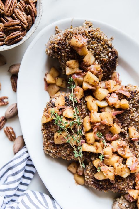 Can you think of anything that screams fall more than pecan crusted pork chops with apple chutney? Ha, didn’t think so! Pecan Crusted Pork Chops, Crusted Pork Chops, Mushroom Pork Chops, Food Meaning, The Modern Proper, Modern Proper, Apple Chutney, Apple Pork Chops, Roasted Meat