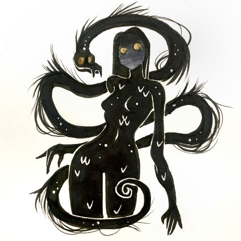 Good Vs Evil Illustration, Ink Monster Character Design, Golden Inktober, Ink Monster, Daily Drawing Challenge, Spirit Drawing, Monster Sketch, Shadow Creatures, Moe Art