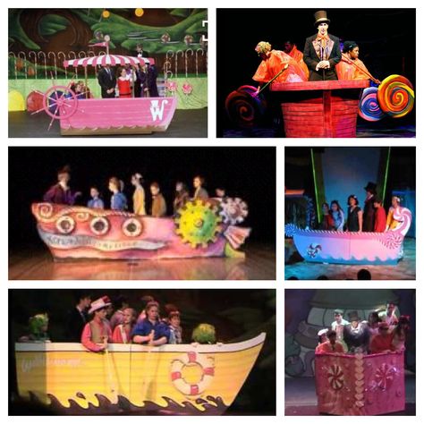 Pink Candy Boat Inspiration "There's No Knowing" Willy Wonka Jr. Set Design Charlie And The Chocolate Factory Crafts, Drama Club Ideas, Willy Wanka, Willy Wonka Halloween, Willy Wonka Factory, Willy Wonka Costume, Willie Wonka, Charlie Chocolate Factory, Wonka Chocolate Factory