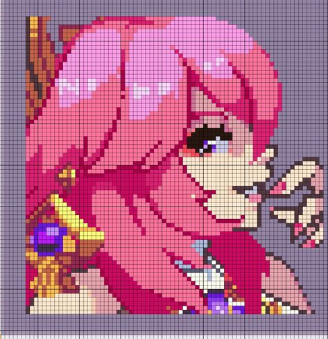 Yae Miko Pixel Art, Pixel Art Genshin, Anime Pixel Art Grid, Genshin Pixel Art, Pixelart Anime, Hama Art, Easy Pixel Art, Pixel Art Templates, Pixel Art Characters