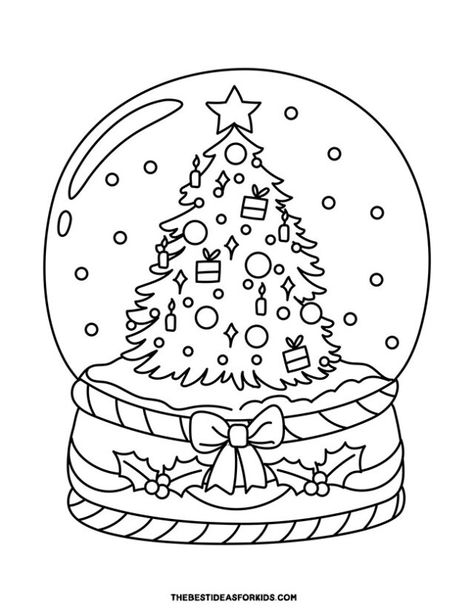 christmas tree snow globe coloring page Gingerbread Man Coloring Page, Christmas Color By Number, Merry Christmas Coloring Pages, Embroidery Things, Farm Coloring Pages, Joy Christmas Card, Tree Coloring, Christmas Colouring, Christmas Tree With Presents