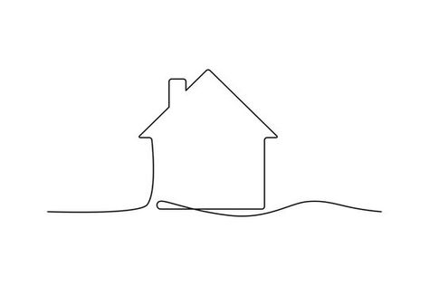 House Outline, Floral Logo Design, Logo Design Set, Single Line Drawing, Simple Line Drawings, Home Tattoo, Canvas Painting Designs, House Drawing, Outline Art