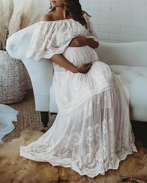 Womens Off The Shoulder Embroidered Lace Maxi Wedding Dress White Brides Bridesmaid Party Engagement Maternity Dress for Photoshoot,Medium at Amazon Women’s Clothing store Off Shoulder Long Gown, Off Shoulder Lace Wedding Dress, Lace Wedding Dress Boho, Lace Boho Dress, Beautiful Boho Dresses, Boho Inspo, Bridal Party Gowns, Wedding Dress Boho, Lace Dress Boho