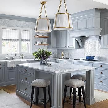 Blue Gray Kitchen Cabinets Design Ideas - Page 8 Kitchen Island Marble, Kitchen Cabinets Dark, Blue Gray Kitchen Cabinets, Island Marble, Light Grey Kitchen Cabinets, Gray Kitchen Cabinets, Modern Grey Kitchen, Grey Blue Kitchen, Light Blue Kitchens