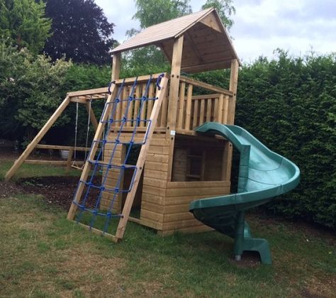 Tree House Platform, Large Tree House, Kids Garden Play Area, Wooden Tree House, Kids Garden Play, Garden Climbing Frames, Kids Climbing Frame, Wooden Climbing Frame, In Ground Trampoline