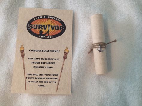 I made this hidden immunity idol that the kids will have to find in the Survivor Party! simplecelebrationspartyco.com Survivor Tv Show Party, Hidden Immunity Idol, Survivor At Home Games, Survivor Bday Party, Survivor Printables, Survivor Buffs Diy, Survivor Themed Classroom, Survivor Hidden Immunity Idol Diy, Survivor Beach Games