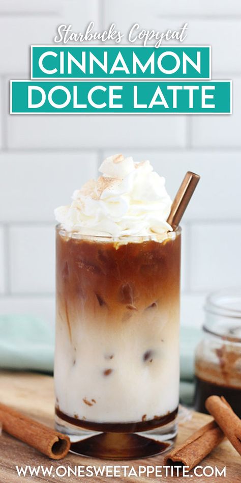 Starbucks Cinnamon Dolce Latte, Cinnamon Dolce Latte Recipe, Fun Coffee Recipes, Copycat Starbucks Drinks, Iced Latte Recipe, Starbucks Latte, Cinnamon Dolce Syrup, Cinnamon Dolce Latte, Chicory Recipe