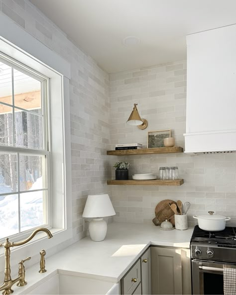 Resurface Cabinets, White Brick Backsplash, White Kitchen Backsplash, White Backsplash, Ivy Hill Tile, Cabinets Diy, Glacier Bay, Kitchen Inspiration Design, Updating House