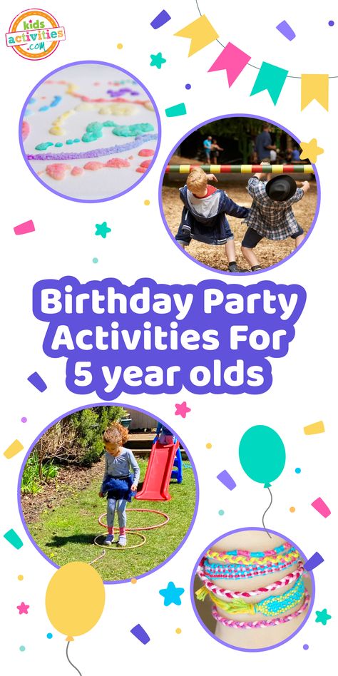 Enjoy these creative and exciting birthday party ideas for 5 year olds. Download the printables, play the games, and create the fun! Party Games For 5 Yrs Old, 5 Year Birthday Party Games, Cutie Party, Creative Birthday Party Ideas, Indoor Birthday Parties, Birthday Party Games For Kids, Birthday Party At Home, Backyard Birthday, Kids Themed Birthday Parties