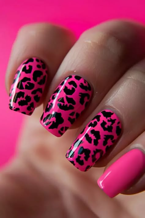 Hot Pink Animal Print Nails, Bright Leopard Nails, Bright Leopard Print Nails, Hot Pink Leopard Nails, Hot Pink Nail Designs, Nail Designs Hot Pink, Pink Cheetah Nails, Pink Leopard Nails, Hot Pink Nail