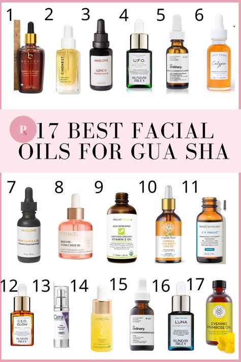 17 Best Facial Oils for Gua Sha Best Facial Oil For Guasha, What Oils Are Good For Your Face, Good Oils For Skin, What To Use For Gua Sha, Face Oil In Skincare Routine, Face Oil Products, When To Use Gua Sha On Face, Best Way To Use Gua Sha, What Serum To Use With Gua Sha