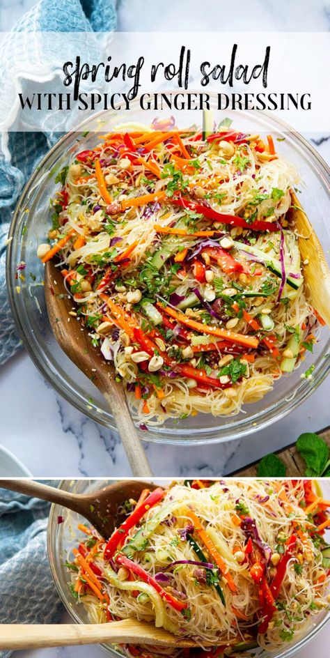 Veggie Side Salad Recipes, Loaded Veggie Recipes, Thai Spring Roll Salad, Skillet Lunch Ideas, Yum Yai Salad, New Year Healthy Recipes, Sides For Spring Rolls, Salads With Vegetables, Fresh Veggie Snacks