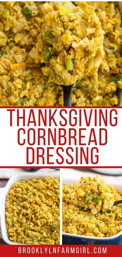 Southern Cornbread Dressing is so easy to make thanks to the packaged cornbread mix. Layered with crumbled cornbread, sauteed vegetables, chicken broth, and herbs, this classic Thanksgiving side dish is just as good as grandma’s recipe! Turkey Dressing Recipes Southern, Traditional Dressing Recipes Thanksgiving, Soulfood Dressing Recipe, Cornbread Dressing Pioneer Woman, Turkey Cornbread Dressing Recipes, Vegetarian Cornbread Dressing, Pepperidge Farm Cornbread Dressing, Gluten Free Stuffing Thanksgiving Cornbread Dressing, Homemade Cornbread Dressing From Scratch