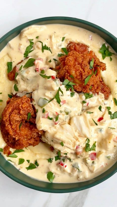 Shrimp and Grits with Jumbo Lump Crab Cream Sauce | kingcooks Lump Crab Sauce, Crab Cream Sauce, Soup Shrimp, Crab Sauce, Loaves And Fishes, Better Eating Habits, Honey Chipotle Chicken, Shrimp Stew, Chicken Delight