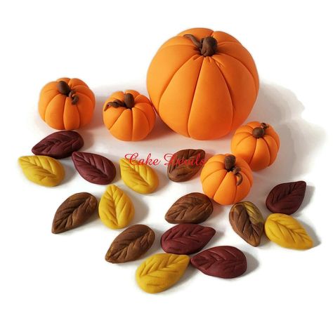 Fall Pumpkin Cake Decoratoins, Fondant Pumpkins, Autumn Leaves Cake, Fall Birthday Cake, Edible pumpkins, colored pumpkins, elegant pumpkins Buttercream Fall Leaves, Pumpkin Fondant Toppers, Fall In Love Cake Topper, Autumn Fondant Cake, Fall Decorated Cakes Autumn Leaves, Fall Cake Toppers, Fondant Numbers, Cakes For Teenagers, Fall Birthday Cakes