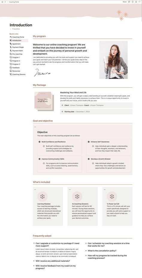 notion template ideas personal Notion Beginner, Notion Templets, Client Onboarding Checklist, Notion Client Portal, Intuitive Coaching, Notion Template For Work, Notion Layout, Study Planner Free, Online Course Template