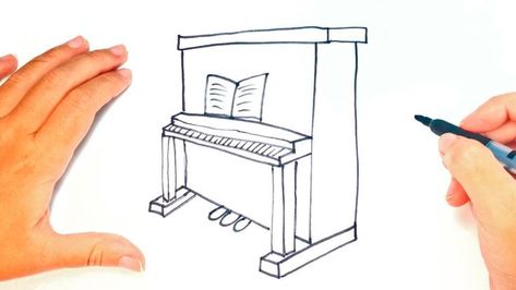 How To Draw A Piano Step By Step, Piano Sketch Easy, How To Draw Piano, How To Draw A Piano, Drawing Of Piano, Piano Drawing Easy, Draw Piano, Cute Piano, Piano Drawing