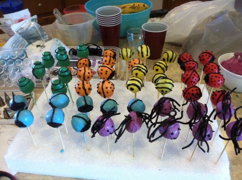 All bug cake pops Insect Cake Pops, Bug Cake Pops, Bug Party Food, Bug Cake, Bug Party, Party Foods, 4th Birthday Parties, Cake Pop, 4th Birthday