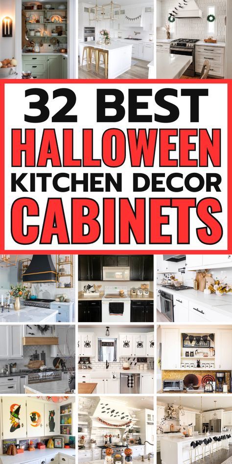 Halloween Cabinet Decor, Halloween Kitchen Island Decor, Halloween Kitchen Decor Ideas, Spiderweb Designs, Trendy Kitchen Design, Halloween Kitchen Decor, Easy Halloween Decorations, Kitchen Island Decor, Kitchen Cabinets Decor