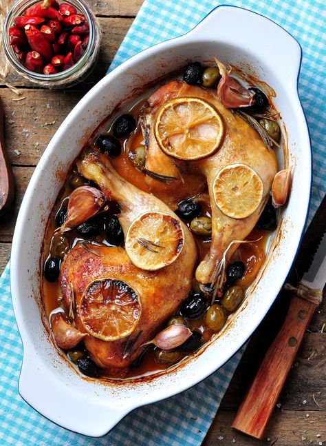 Sweet easy chicken with lots of flavor from prunes and olives. Optional whole garlic cloves, rosemary and lemon slices can be added to match the picture. Chicken With Prunes, Passover Menu, Seder Meal, Apricot Chicken, Matzo Meal, Passover Seder, Chicken With Olives, Passover Recipes, Kosher Recipes