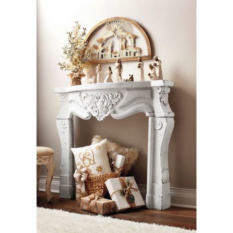 French Country Mantle, Empty Fireplace Ideas, Shabby Chic Fireplace, Mirror Over Fireplace, Electric Fireplace With Mantel, Country Fireplace, Faux Fireplace Mantels, Fake Fireplace, French Fireplace