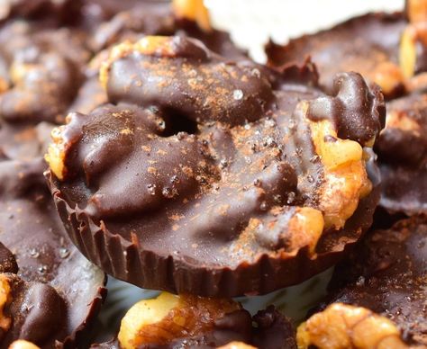 Crock Pot Peanut Clusters Recipe, Walnut Clusters, Walnut Candy, Clusters Recipe, Easy Candy Recipes, Dark Chocolate Candy, Chocolate Candy Recipes, Walnut Recipes, Gluten And Dairy Free