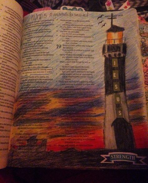 Day 16 #gratitudedocumented Challenges. The name of the Lord is a strong tower, the righteous run into it and are safe. Proverbs 18:10 it is not always easy to be thankful for challenges, especially when we are in the midst of them! I know for me when God finally reveals that ah-ha moment, it is an incredible feeling. He is there for us through everything, and if nothing else those challenges are meant to bring us closer to Him and deepen our need for Him. He is our lighthouse in this dark world Verse Journaling, Strong Tower, Faith Journaling, Journaling Bible, Illustrated Faith, Bible Art Journaling, Bible Journal, Be Thankful, Bible Stories