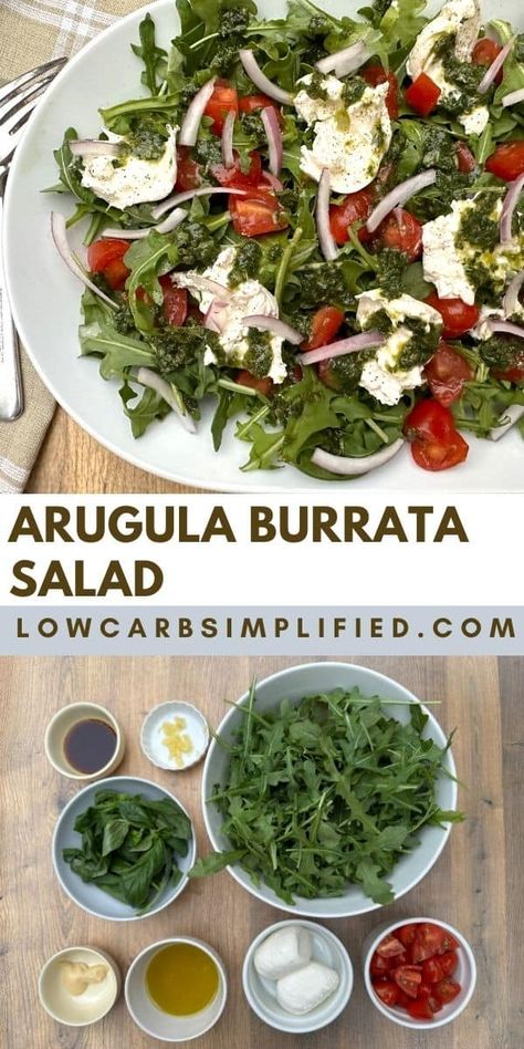 Burrata And Arugula Salad, Keto Recipes With Burrata, Arugula Barata Salad, Arugula Salad With Burrata, Keto Arugula Salad, Burrata Keto Recipe, Arugula Caprese Salad, Arugula Burrata Salad Recipes, Arugula Mozzarella Salad