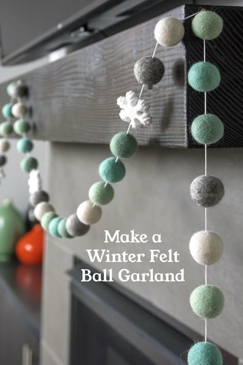 Wool Pom Pom Garland, How To Make Felt Balls From Yarn, Felt Balls Garland, How To Make Felt Balls From Felt Sheet, How To Make Felt Ball Garland, Felted Garland Diy, Felt Ball Garland Decor, Diy Christmas Pom Pom Garland, Wool Felt Garland Diy