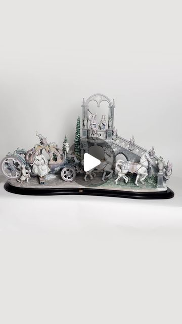 High Porcelain finish; Lladro backstamp. Signatures of three artists and designers. This item includes original box which measures 57"L x 29"W x 38"H. Base included which measures 45"L. Plexiglass display cover included which measures 54"L x 24.75"W x 27"H.

https://bid.lionandunicorn.com/lots/view/4-DYEY1N/cinderellas-arrival-1001785-ltd-lladro-porcelain-figurine Lion And Unicorn, Lladro Porcelain, Lladro Figurines, Spanish Art, Cinderella Castle, Porcelain Figurine, Porcelain Art, Porcelain Flowers, Porcelain Figurines