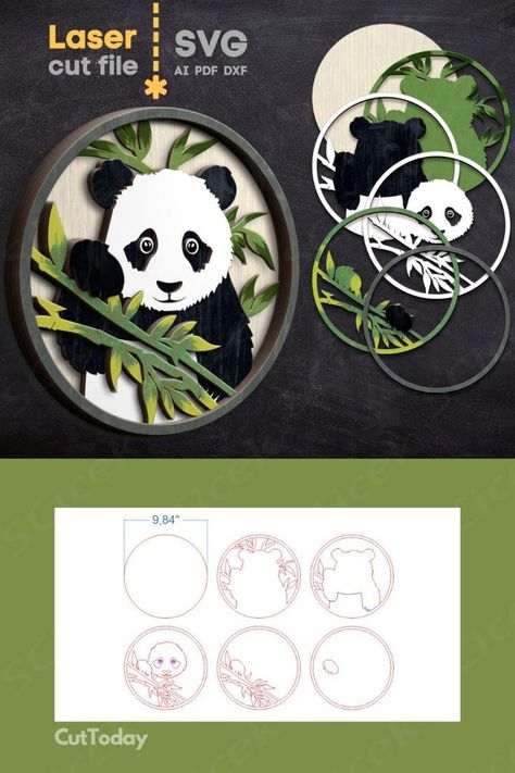 Laser Cut Wood Jewelry, Panda Svg, Diy Laser Cut, Giant Pandas, Laser Cut Wood Crafts, Laser Engraved Ideas, Charming Home, Wall Art Unique, Laser Art