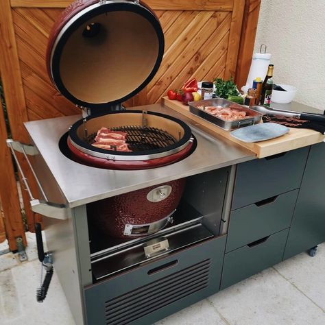 Kamado Joe Table Plans, Grill Ideas Outdoor, Bbq Grill Ideas, Kamado Joe Table, Kamado Grill Table, Kamado Table, Big Green Egg Table, Bbq Gazebo, Green Egg Grill