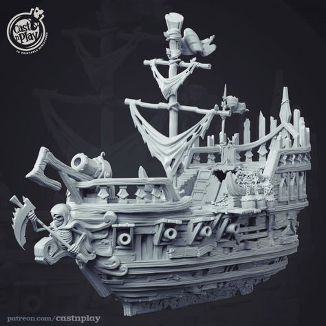 3D Printable Undead Pirate Ship by Cast n Play 3d Pirate Ship, Pirate Village, Undead Pirate, Guitar Poses, Pirate Ship Design, Pirate Ship Model, Pirate Map, 3d Print Files, Dnd Minis