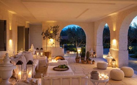 Veranda at Borgo Egnazia, venue for wedding receptions in Puglia Hacienda Living Room, Borgo Egnazia, Function Hall, Villas In Italy, Stunning Hotels, Design Hotel, Design Del Prodotto, Luxury Resort, Luxury Apartments