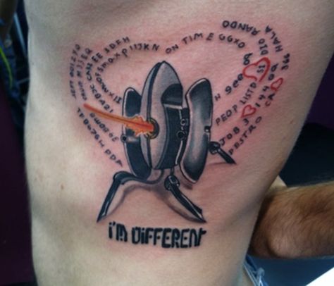 Nerdy Portal Turret Tattoo - I'm Different Computer Chip Tattoo, Cpu Tattoo, Coded Tattoos, Programming Tattoo, Portal Tattoos, Portal Turret, Portal Tattoo, Computer Tattoo, Chip Tattoo