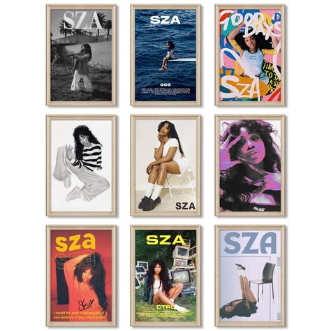 PRICES MAY VARY. Music Album Posters :Album cover wall art size is 08x12 inch set of 9,not include frames. You to choose your preferred frames to showcase them. Assemble and install by yourself, fully enjoy the fun of DIY. Durable & High Quality Posters: Sza album poster use high quality environmentally protection ink, Not easy to fade, Vivid color, Waterproof, Uv resistant, No odor.Canvas wall art adds a unique and creative touch. Music Artist Posters: This series of SZA album posters presents Sza Album Poster, Sos Album Cover, Sza Music, Dorm Wall Decor, Iconic Album Covers, Dorm Walls, Wall Art Picture, Music Posters, Poster Pictures