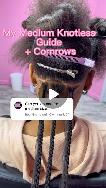 Medium Knotless With Heart On The Side, Knotless Braid Sizes, Large Knot Less Braids Parting Guide, Braids I Can Do On Myself, Fast Knotless Braids, How Many Rows For Medium Knotless Braids, Parting For Medium Knotless Braids, Knotless Braids With Curly Ends For Kids, Medium Box Braid Parting Pattern