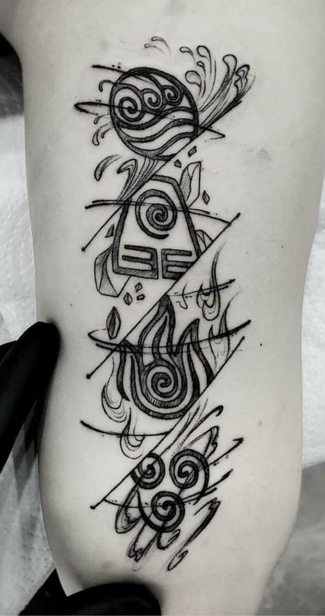 Avatar Korra Tattoo, Avatar Elements Tattoo, Avatar Tattoo Ideas, Atla Tattoo, Avatar Tattoo, Elements Tattoo, Geek Tattoo, Inspiration Tattoos, Geek Art