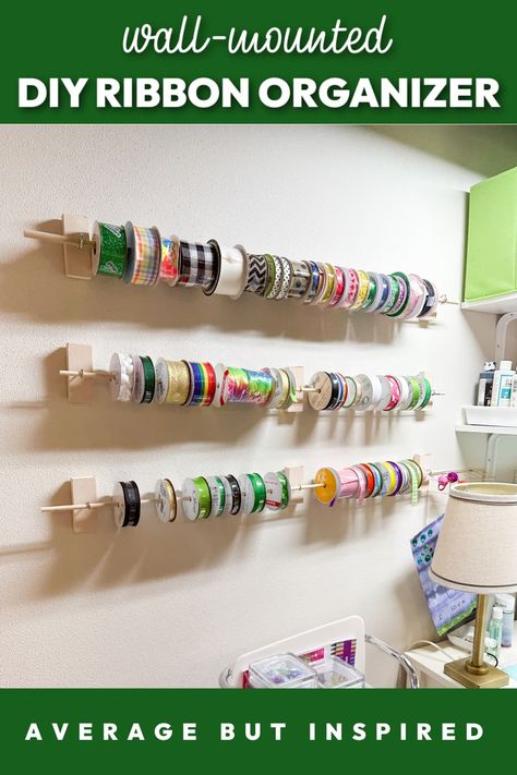 Diy Ribbon Holder, Organize Ribbon, Craft Ribbon Storage, Ribbon Rack, Craft Room Organization Storage, Ribbon Chandelier, Small Apartment Organization, Ribbon Holders, Ribbon Organization