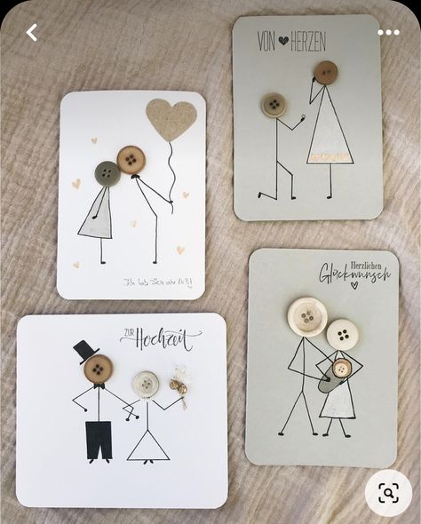 Wedding Card Diy Ideas, Wedding Anniversary Cards Handmade Ideas, Homemade Wedding Cards Easy, Engagement Cards Handmade Diy, Wedding Card Diy Handmade, Wedding Gift Card Ideas, Button Cards Ideas, Engagement Cards Ideas, Card Postal Ideas