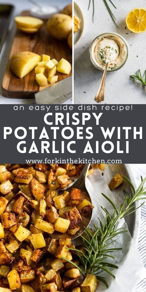 Crispy, salty potatoes make the perfect side dish, appetizer, or snack, especially when paired with creamy garlic aioli. This irresistible combination is so easy to make and always a crowd-pleaser! Salty Potatoes, Roasted Garlic Aioli, Traditional Thanksgiving Recipes, Potatoes In Oven, Night Recipes, Meatless Monday Recipes, Garlic Aioli, Side Dish Recipes Easy, Crispy Potatoes