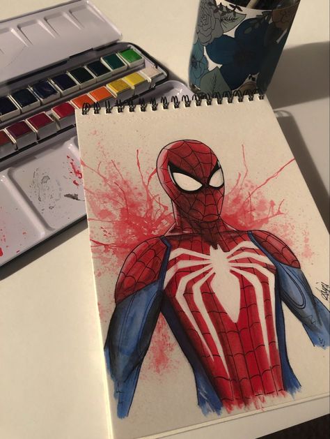 Spiderman Drawing Painting, Spiderman Drawing Canvas, Spider Man Watercolor Art, Marvel Spiderman Drawings, Cool Spiderman Drawings, Spiderman Acrylic Painting, Spider Man Watercolor, Spiderman Painting On Canvas, Spiderman Art Drawing