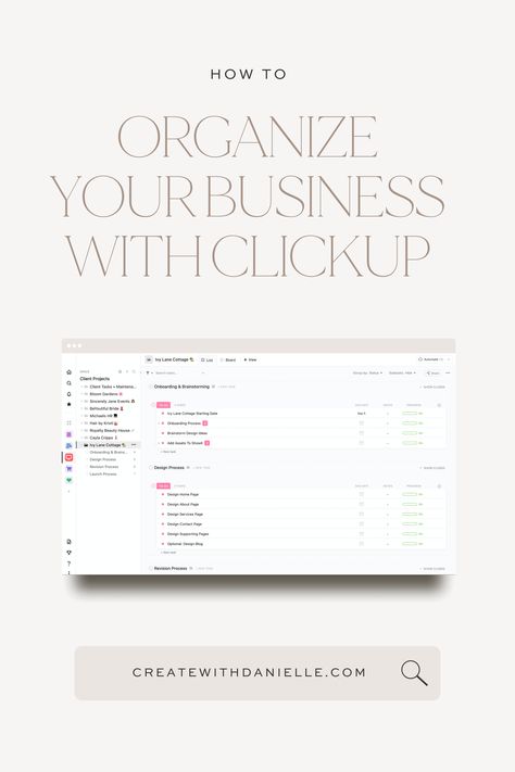 Small Business To Do List, Business Systems How To Organize, Client File Organization Ideas, Clickup Project Management, Clickup Dashboards, Clickup Templates, Organize Business, Click Up, Organizing Business