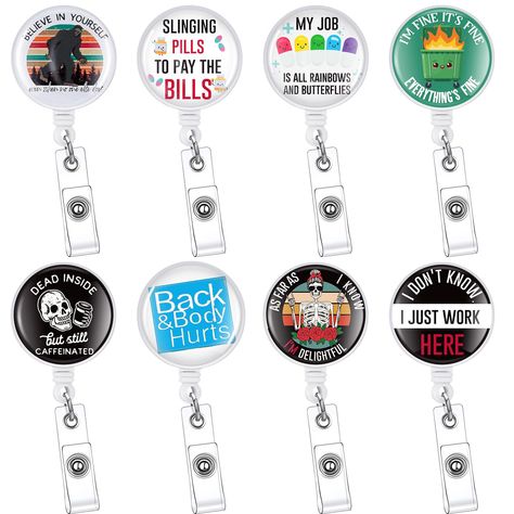 PRICES MAY VARY. Assorted styles: there are 8 pieces retractable badge reels, come with 8 different styles, transparent surfaces wonderfully display the beauty inside, featuring cute and fun patterns, will make your badge reel full of personality and eye-catching Retractable design: the retractable rope can be extended up to approx. 60 cm/ 23.6 inches, long enough and you can pull it easily, allows quick and easy access to open the door or scan ID without take it off, you can use it on your coll Student Name Tags, Funny Nurse Quotes, Nurse Badge Holders, Retractable Badge Holder, Nurse Doctor, Chasing Dreams, Fun Patterns, Id Badge Reels, Fun Texts