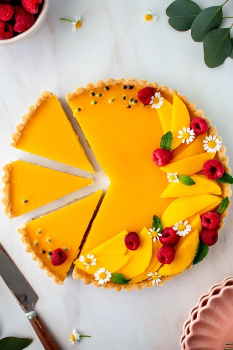 Mango Passionfruit Coconut Panna Cotta Tart Mango And Passionfruit, Panna Cotta Tart, Mango Panna Cotta, Mango Curd, Pies Before Guys, Key Lime Tarts, Mini Tart Recipes, Coconut Panna Cotta, Mango Tart