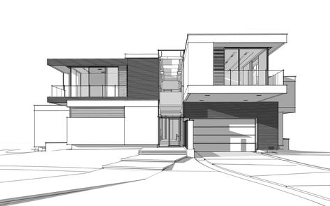 Modern House Architecture Design Sketch, Modern House Design Sketch, House Exterior Sketch, House Exterior Drawing, Garage Sketch, Exterior Sketch, Modern House Sketch Architecture, Modern House Design Drawing, Architecture House Drawing