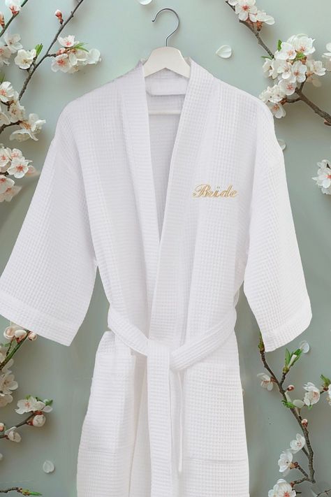 Embroidered bridal shower robes in serene colors for bridesmaids. Shower Robes, Robes For Bride, Bridal Shower Robes, Personalized Robes, Robe Wedding, Personalized Robe, Bridal Party Robes, Wedding Robe, Bridesmaid Robes