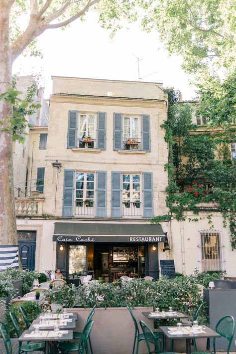 Blue Shutters, Tea Rooms, Outdoor Cafe, Inspire Me Home Decor, Provence France, French Countryside, Avignon, French Riviera, Travel Inspo