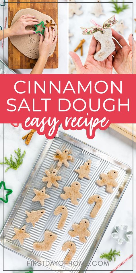 Make your own cinnamon salt dough with this simple 4-ingredient recipe. Get a no-bake and bake option with this tutorial. It's a great Christmas craft for the whole family. #christmascraft #saltdough #cinnamonsaltdough Salt Dough Recipe No Bake, No Bake Salt Dough Recipe, Cinnamon Salt Dough Recipe, Cinnamon Salt Dough Ornaments, Cinnamon Salt Dough, Jar Candle Holders, Salt Dough Christmas Ornaments, Salt Dough Recipe, Mason Jar Candle Holders